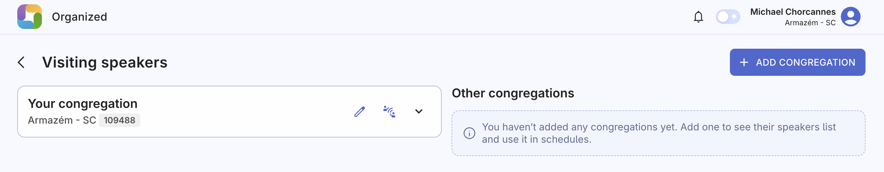 Visiting speakers page structure in Organized app